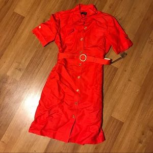 Alex Marie blood orange button midi dress w/ belt